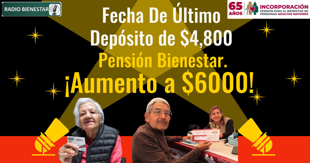 ¿Cuándo es la fecha de ultimo pago de 4 mil 800 pesos para la Pensión Bienestar?