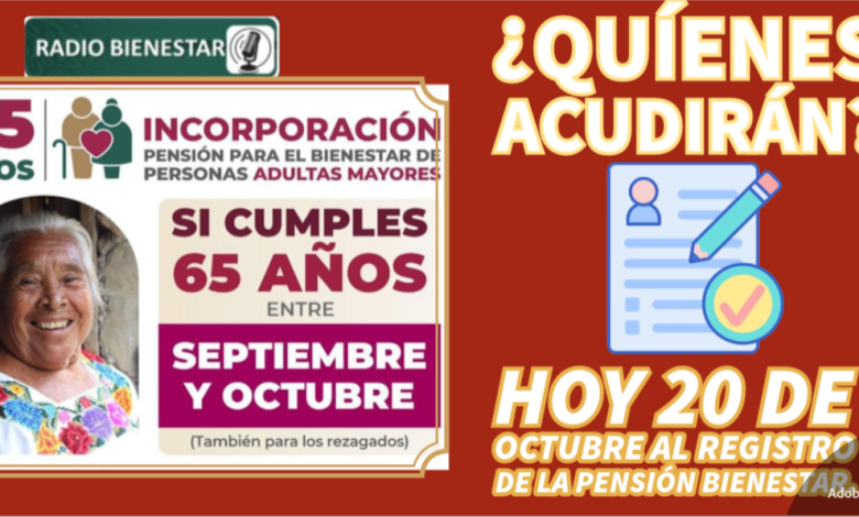 Adultos Mayores que acudirán HOY 20 de octubre al REGISTRO de la Pensión Bienestar.