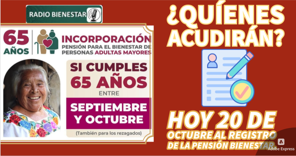 Adultos Mayores que acudirán HOY 20 de octubre al REGISTRO de la Pensión Bienestar.