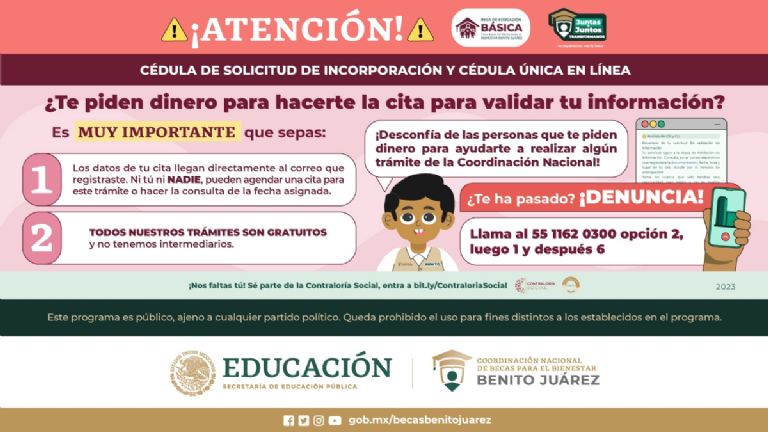 Se hace un Aviso Importante a los estudiantes de la Beca Benito Juárez en el nivel Media Superior.